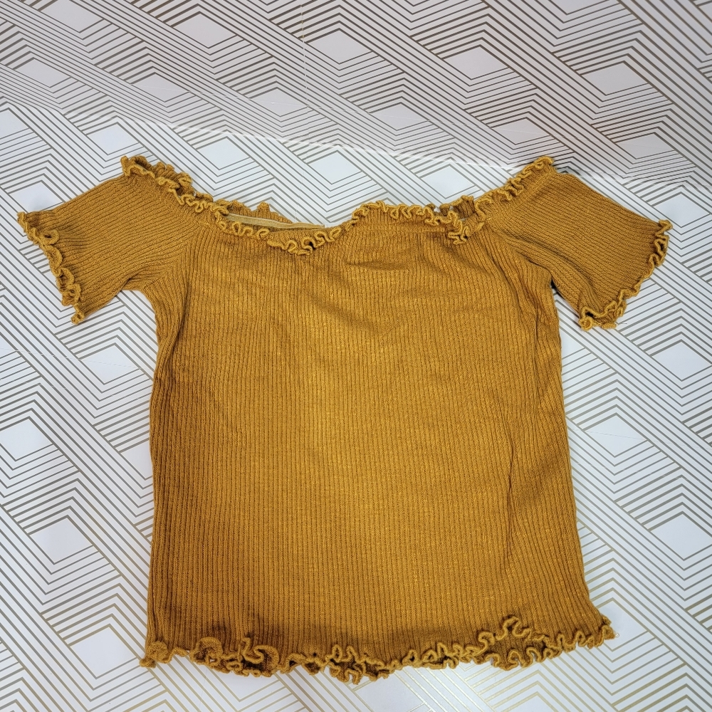 Better be Women's Golden Yellow Mustard Ribbed Off Shoulder Shirt Size Large.
